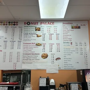 the menu of a donut place