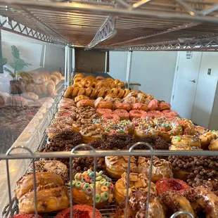 a variety of doughnuts on display