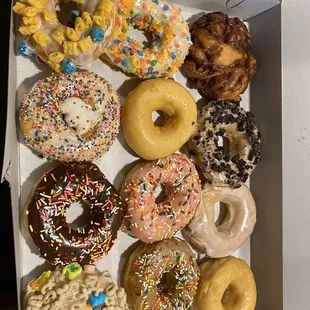 a variety of donuts in a box