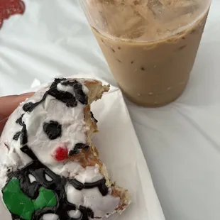 hello kitty donut with their Vanilla Iced Coffee