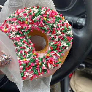 Strawberry Frosted Donut with Sprinkles