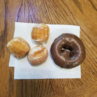 Baked Chocolate Frosted Donut and Glazed Donut Holes