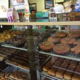 a variety of doughnuts on display
