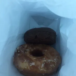 Cronut on bottom. Chocolate cake with chocolate icing. Can't wait!