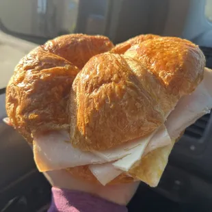 Beautiful Home made  butter croissant ham and cheese, I did not want it warmed up. Saving it for home . Delicious flaky and organic