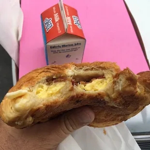 Croissant egg bacon n cheese so good.