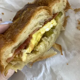 Bacon egg cheese and jalapeño croissant