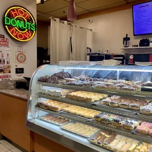 a display of donuts in a bakery