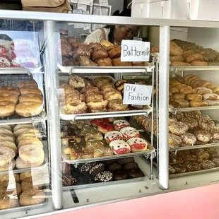 a display case full of donuts