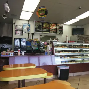 the interior of a donut shop