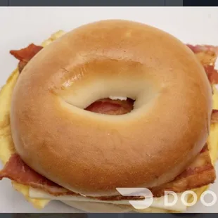 bacon, egg, and cheese on a bagel