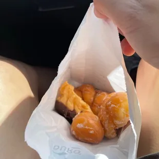 Glazed twist, donut hole, french cruller