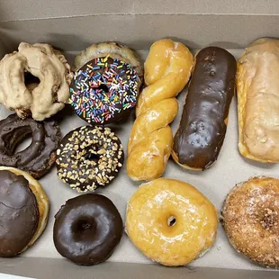 a variety of donuts in a box