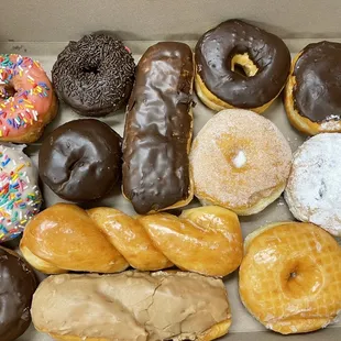 a variety of donuts in a box