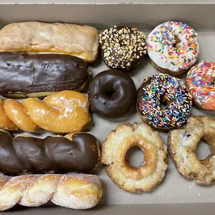 a variety of donuts in a box