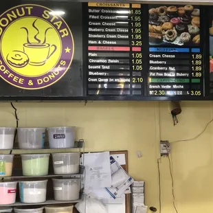 menu and prices of donuts