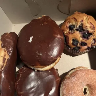 a variety of donuts in a box
