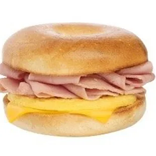 Plain bagel with ham, egg and cheese.
