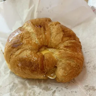 Sausage, egg and cheese croissant sandwich