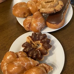 Yummy donuts! You HAVE to try the cinnamon twist! Half of it in front plate, half of it in back (split it in half before this photo)