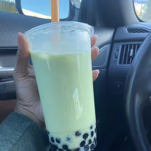 Honeydew milk tea w/ boba