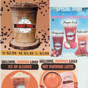 Cold brew coffee, ice or blended pumpkin spice coffee, hot pumpkin latte, etc.