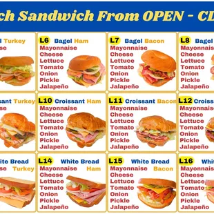 Lunch sandwich menu