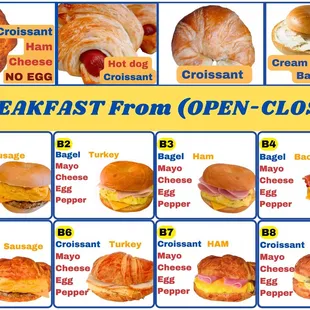 Breakfast sandwich menu