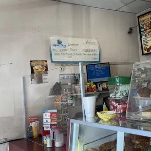 Donut shop front counter