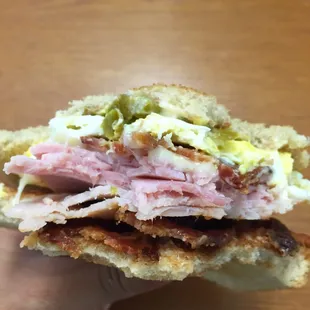 Turkey ham bacon egg cheese jalapeño sandwich $3.50