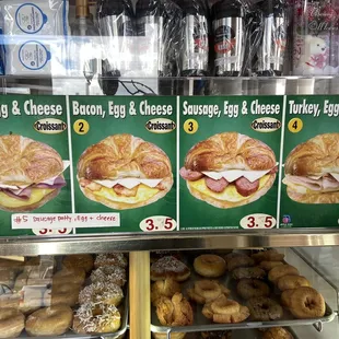 a display of various types of doughnuts
