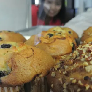blueberry muffins in a basket