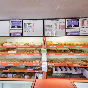 a display of various types of donuts
