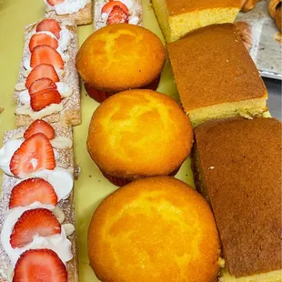 a variety of pastries on a tray
