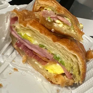 Breakfast croissant with avocado and jalapeños