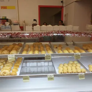 Kolaches,  sausage, egg, cheese crossaint, bacon, egg and cheese or with biscuits. Ham and cheese crossiant and Boudain