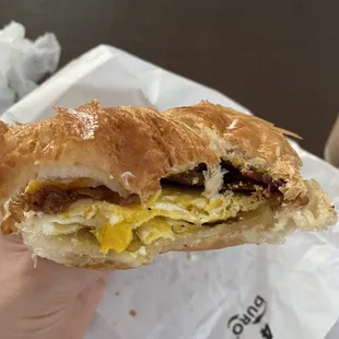Bacon egg and cheese croissant sandwich