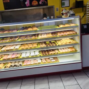 a display case full of donuts