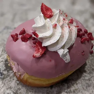 09/08/23 Strawberry Shortcake Donut - Strawberry Glaze, Fruit Crisp