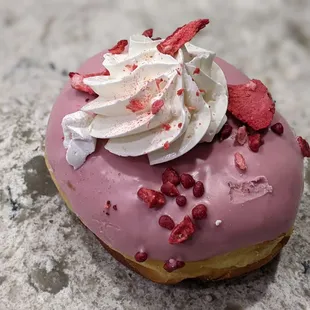 09/08/23 Strawberry Shortcake Donut - Strawberry Glaze, Fruit Crisp