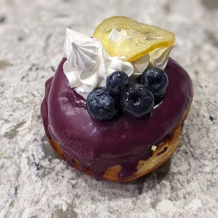 09/08/23 Blueberry Yuzu Donut - Blueberry Compote, Yuzu Curd, Meringue