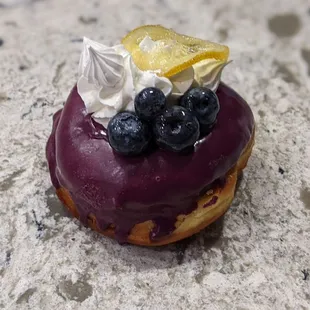 09/08/23 Blueberry Yuzu Donut - Blueberry Compote, Yuzu Curd, Meringue