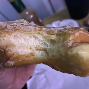 Soft and airy inside with a fluffy and light texture addition with the glaze to give a bite before you bite into a cloud that is a donut