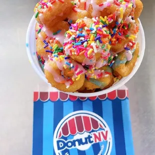 a bowl of doughnuts