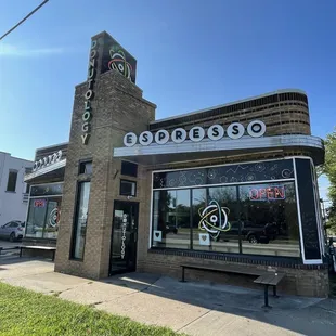 the outside of a donut shop