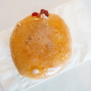 a donut on a napkin