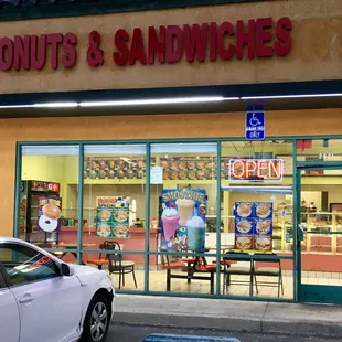 The outside.  Donuts, sandwiches &amp; coffee.