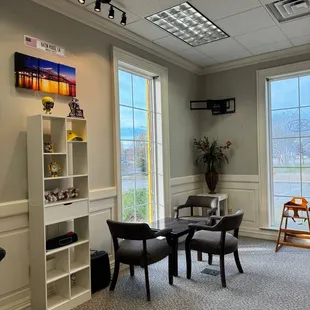 a waiting room with a view