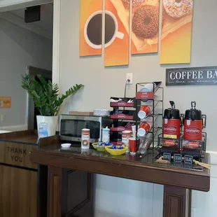 Coffee station, microwave, etc.