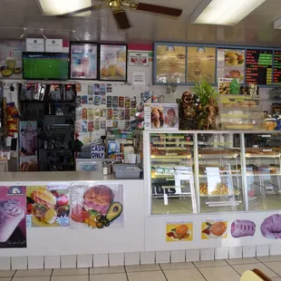 the inside of a donut shop